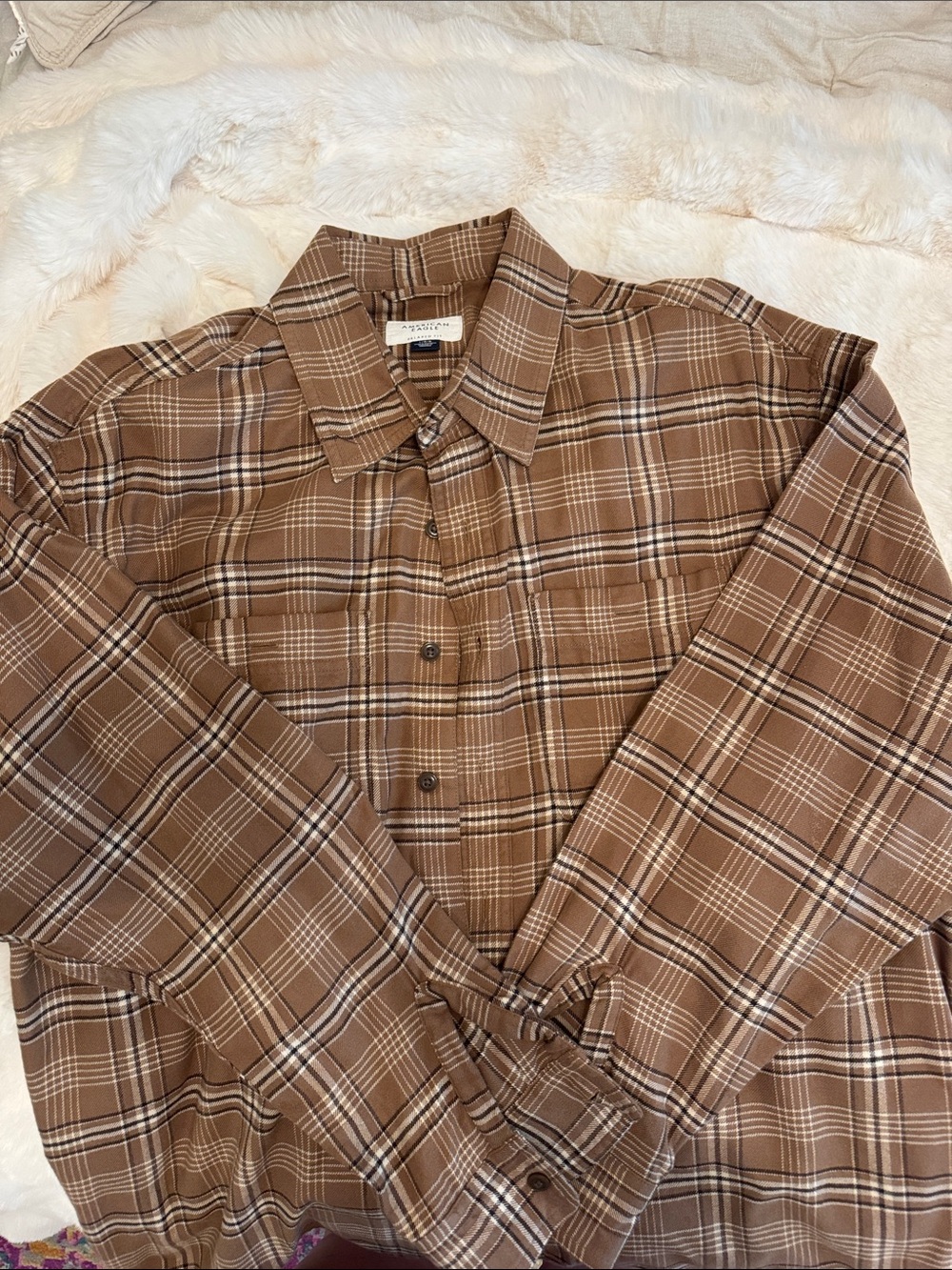 American Eagle Outfitters Brown Plaid Button-Down Shirt